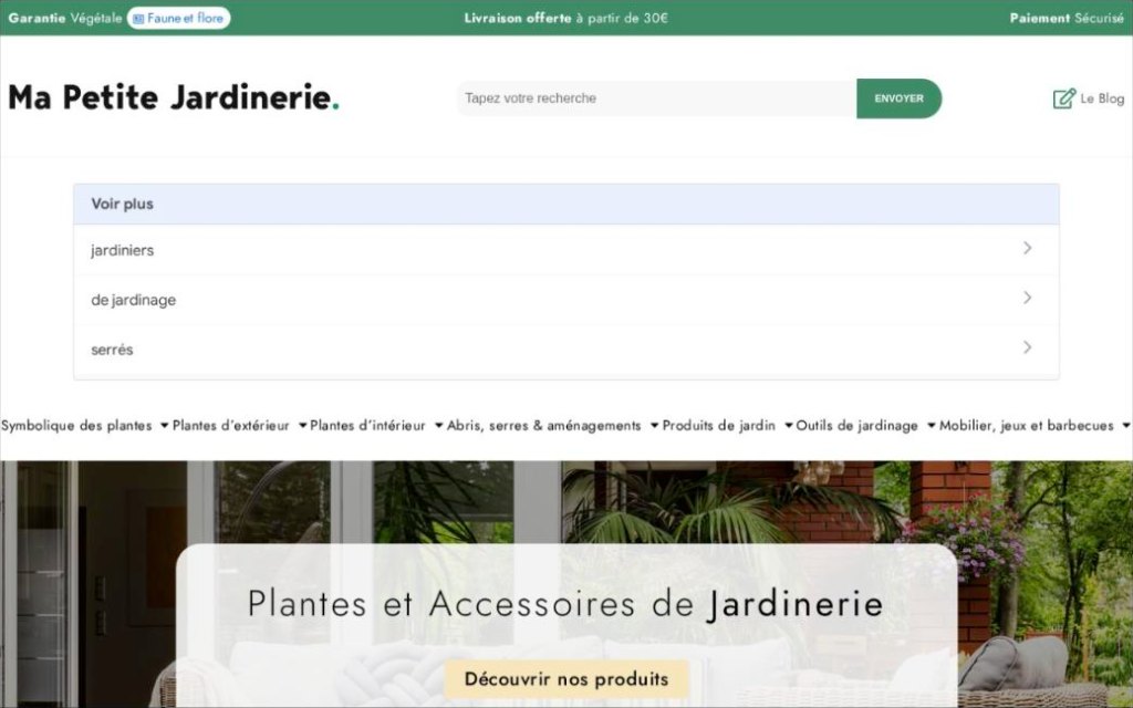 Boutique en ligne Ma Petite Jardinerie, plantes et accessoires de jardinerie