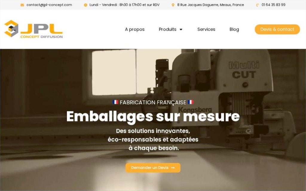 Site de JPL Concept, fabricant d'emballages sur mesure